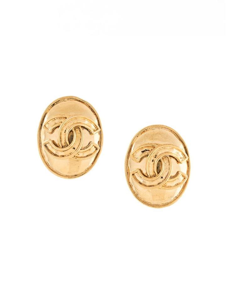 Chanel Pre-owned 1994 Spring Cc Oval Plate Earrings - Gold
