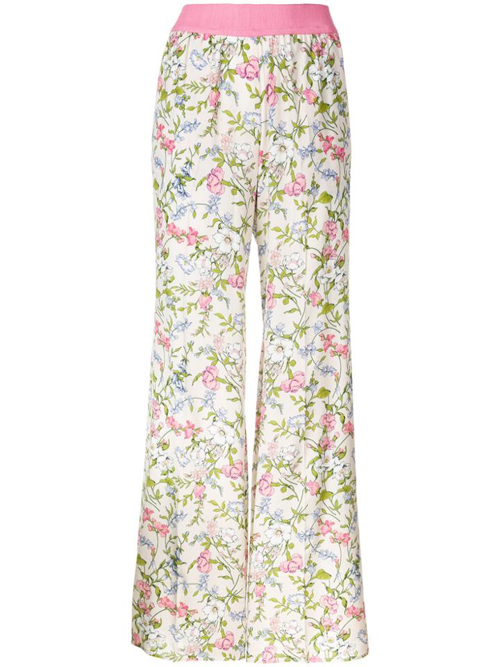 Twin-set Floral Flared Trousers - Pink & Purple