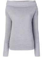 Victoria Victoria Beckham Ribbed Shawl Neck Jumper - Grey