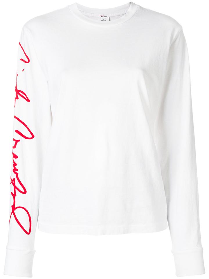 Re/done Logo Sleeve Jersey Top - White