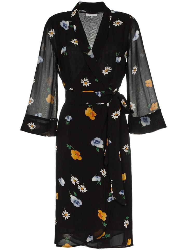 Ganni Tie Waist Floral Dress - Black