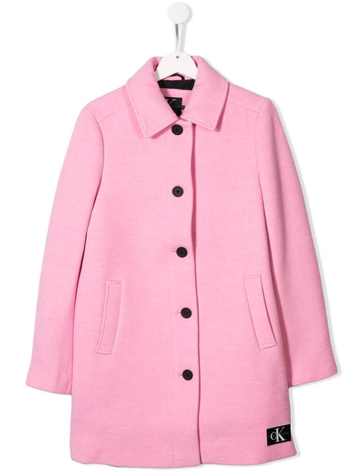 Calvin Klein Kids Single-breasted Buttoned Coat - Pink