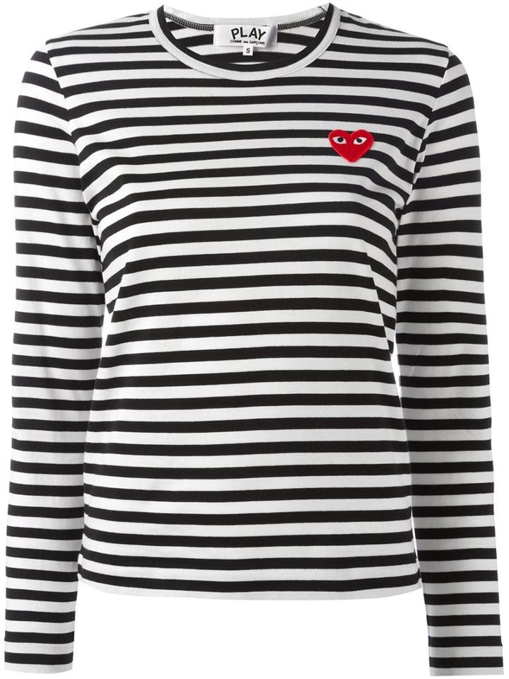 Comme Des Garçons Play 'heart' Patch Striped T-shirt, Women's, Size: Medium, Black, Cotton