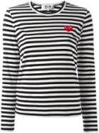 Comme Des Garçons Play 'heart' Patch Striped T-shirt, Women's, Size: Medium, Black, Cotton