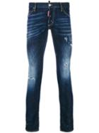 Dsquared2 - Distressed Clement Jeans - Men - Cotton/calf Leather/polyester/spandex/elastane - 46, Blue, Cotton/calf Leather/polyester/spandex/elastane
