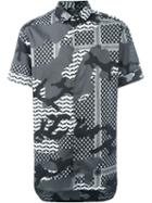 Neil Barrett Camouflage Print Shirt, Men's, Size: 39, Grey, Cotton/spandex/elastane