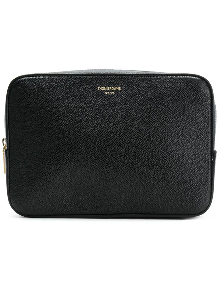 Thom Browne Seamed Panel Pebble Grain Leather Wash Bag - Black