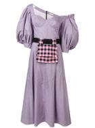 Natasha Zinko Checked Off-the-shoulder Dress - Purple