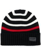 Saint Laurent Striped Knitted Beanie - Black