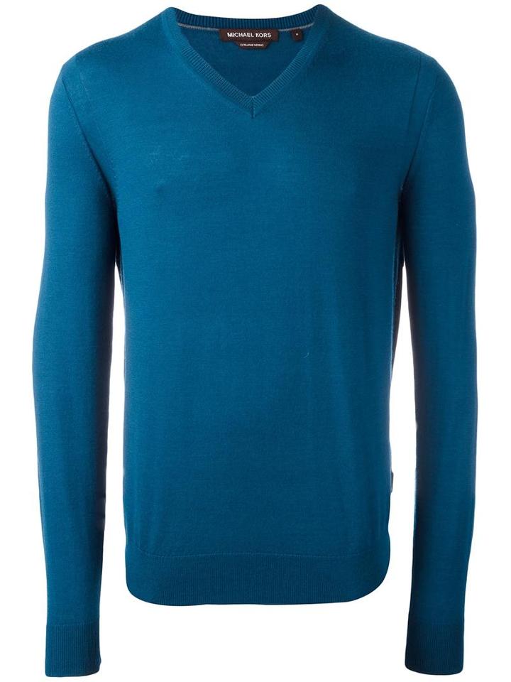 Michael Kors V-neck Pullover, Men's, Size: Medium, Blue, Merino