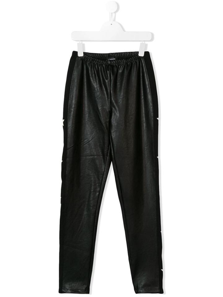 Monnalisa Faux Leather Star Leggings - Black
