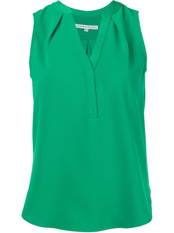 Trina Turk Band Collar Top, Women's, Size: Medium, Green, Polyester