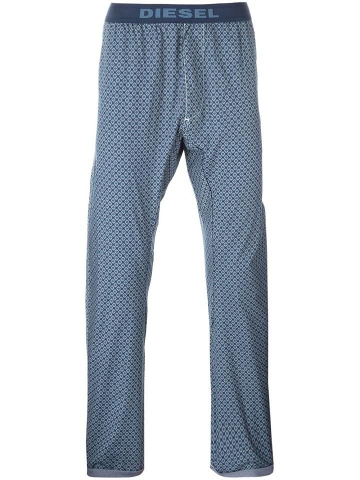 Diesel Rhombus Print Pyjama Trousers, Men's, Size: Large, Blue, Polyester/cotton