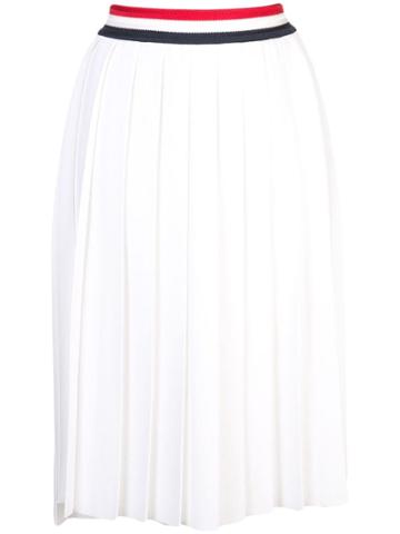 Thom Browne Stripe Detail Pleated Midi Skirt - White