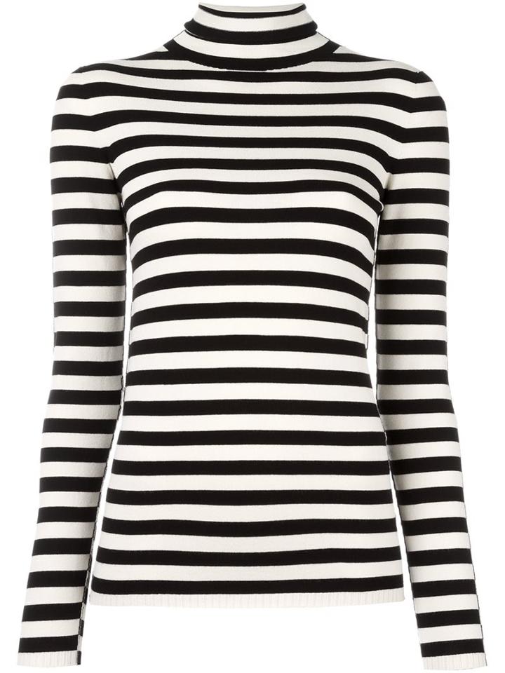 Twin-set Mock Neck Striped Jumper, Women's, Size: Medium, Black, Polyester/viscose
