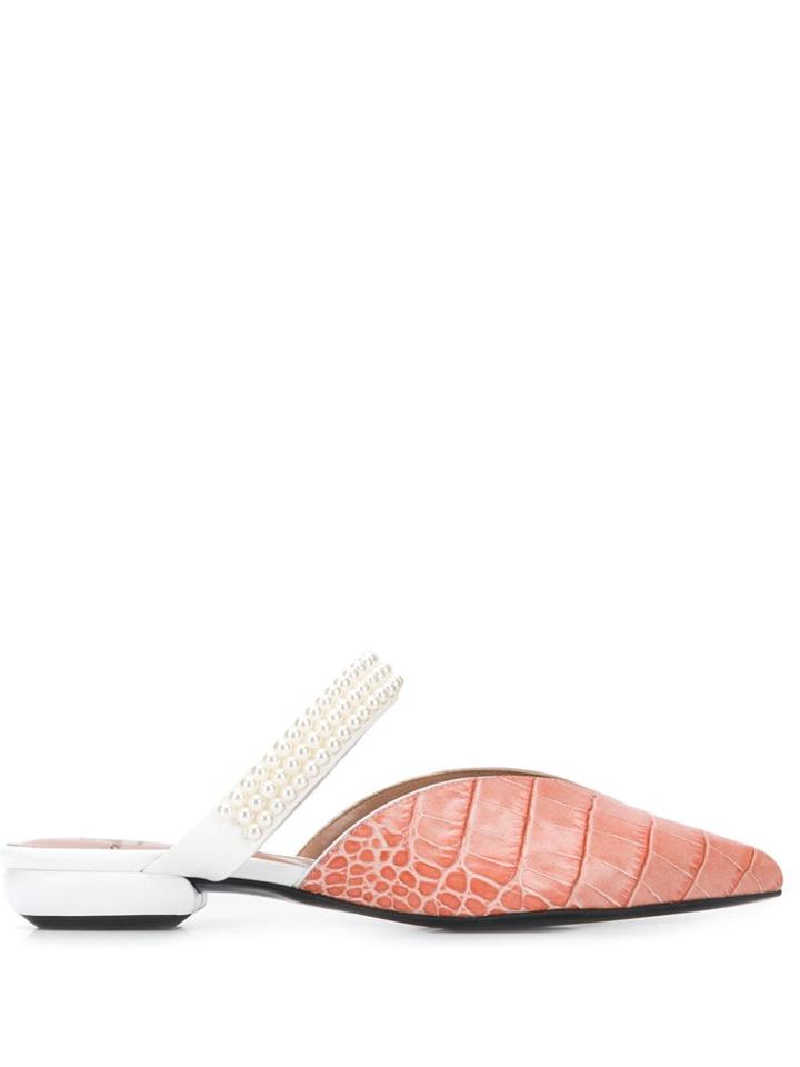 Suecomma Bonnie Pearl Strap Croc Effect Mules - Neutrals