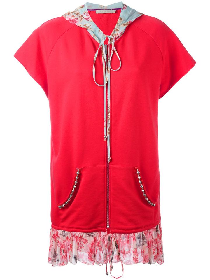 Amen Layered Shortsleeved Hoodie, Women's, Size: 42, Red, Cotton/silk/metal/glass
