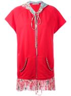 Amen Layered Shortsleeved Hoodie, Women's, Size: 42, Red, Cotton/silk/metal/glass