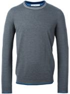 Salvatore Ferragamo Contrast Crew Neck Jumper, Men's, Size: Large, Grey, Virgin Wool