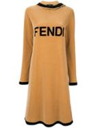 Fendi Pre-owned Velvet Logo Midi Dress - Brown