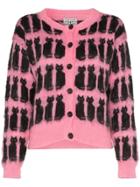 Ashley Williams Intarsia Knit Cat Motif Cardigan - Pink