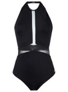 Brigitte Sheer Panel Halterneck Swimsuit - Black
