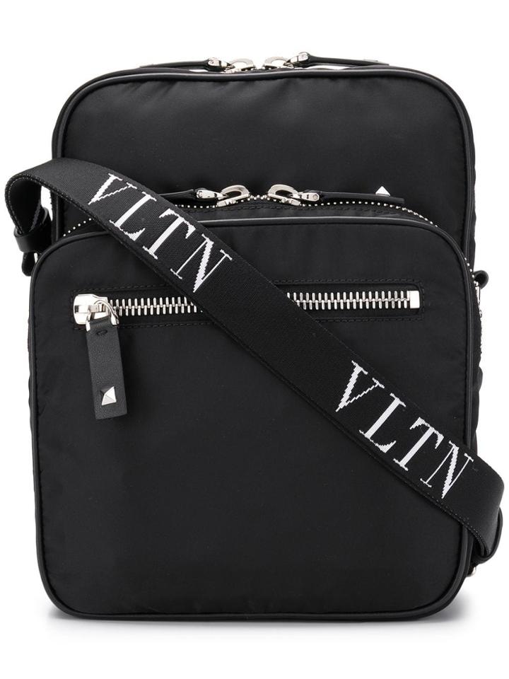 Valentino Logo Strap Messenger Bag - Black