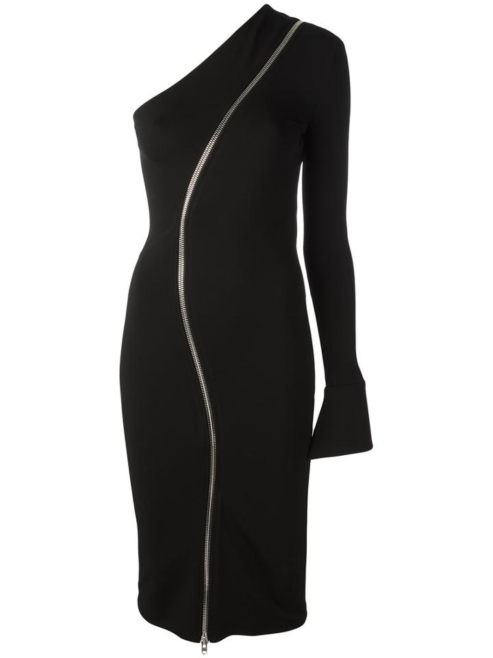Givenchy Zip Asymmetric Dress, Women's, Size: 36, Black, Silk/spandex/elastane/acetate/viscose