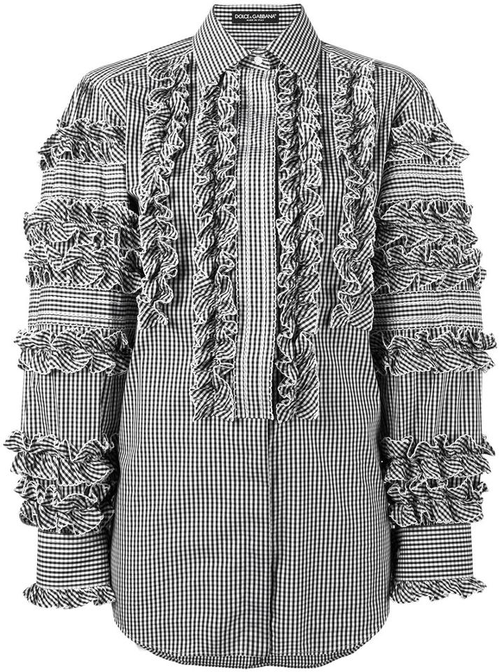 Dolce & Gabbana - Gingham Ruffle Shirt - Women - Cotton/polyamide/spandex/elastane - 42, Black, Cotton/polyamide/spandex/elastane