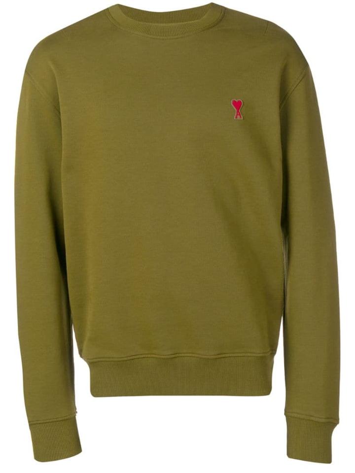 Ami Paris Crewneck Sweatshirt With Red Ami De Coeur Patch - Green