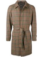 Paltò Checked Single-breasted Coat - Brown