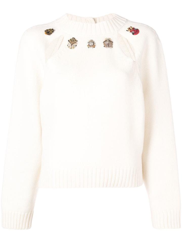 Alexander Mcqueen Embellished Long-sleeve Sweater - White