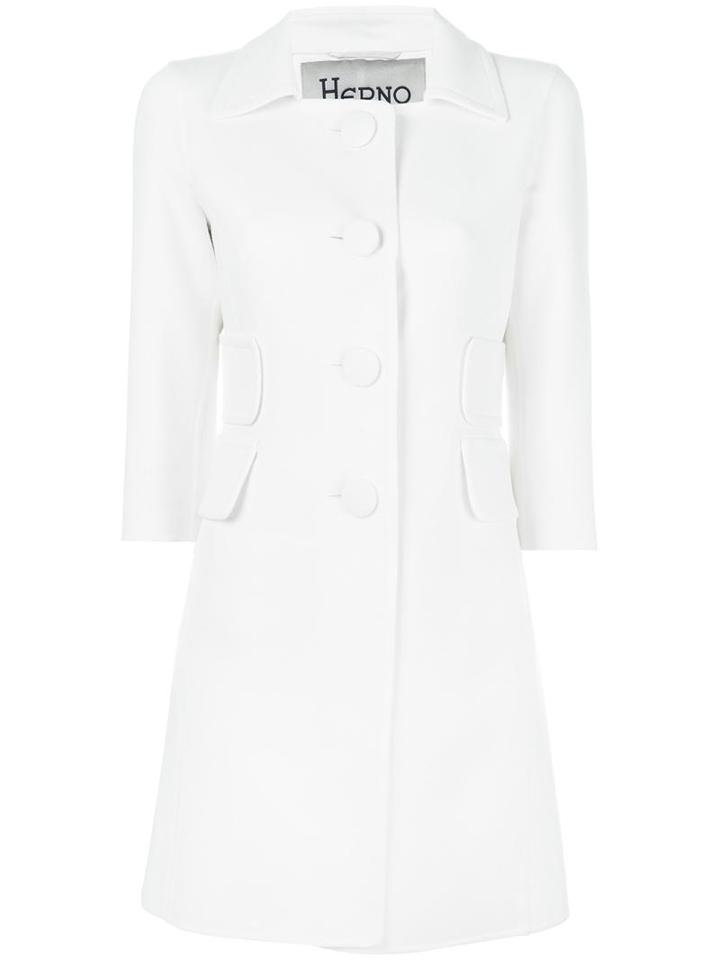 Herno Buttoned Coat, Women's, Size: 44, White, Viscose/virgin Wool/spandex/elastane
