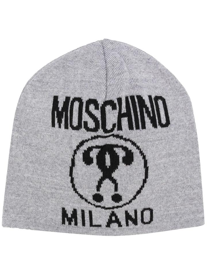 Moschino Logo Print Beanie - Grey
