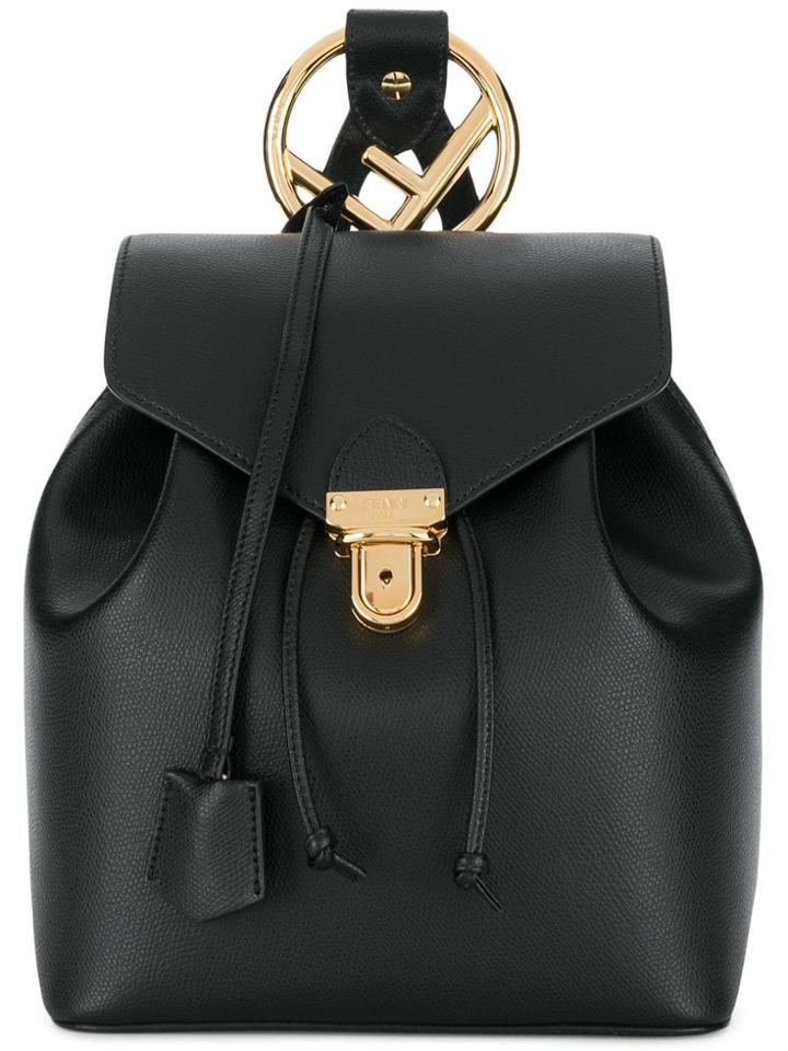 Fendi Calf Leather Classic Logo Backpack - Black