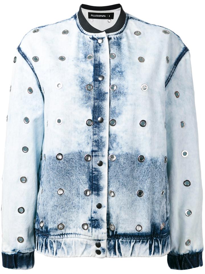 Filles A Papa Bleached Effect Bomber Jacket - Blue