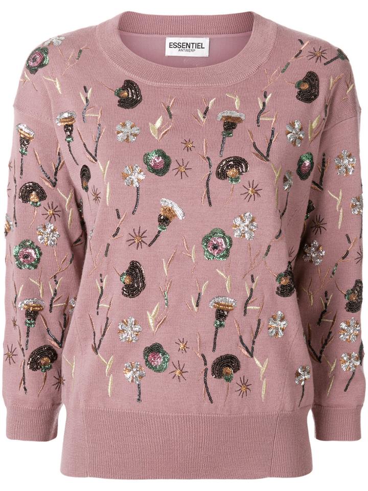 Essentiel Antwerp Sequin Floral Patch Sweater - Pink & Purple