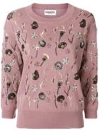 Essentiel Antwerp Sequin Floral Patch Sweater - Pink & Purple