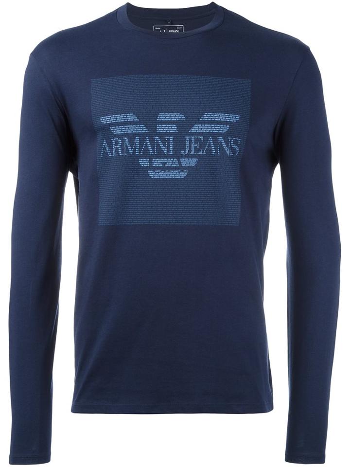 Armani Jeans Logo Print Sweatshirt, Men's, Size: Large, Blue, Cotton