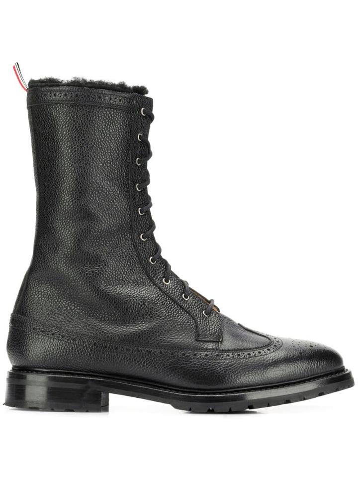 Thom Browne Shearling Lining Longwing Boot - Black