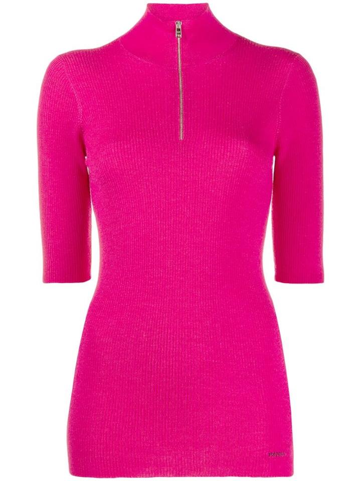 Prada Half-zip Ribbed Top - Pink