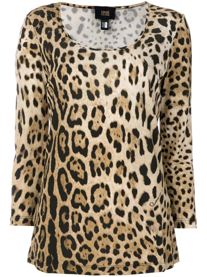 Cavalli Class Scoop Neck Leopard T-shirt - Brown