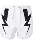 Neil Barrett Lightning Bolt Swim Shorts, Men's, Size: Medium, White, Polyester