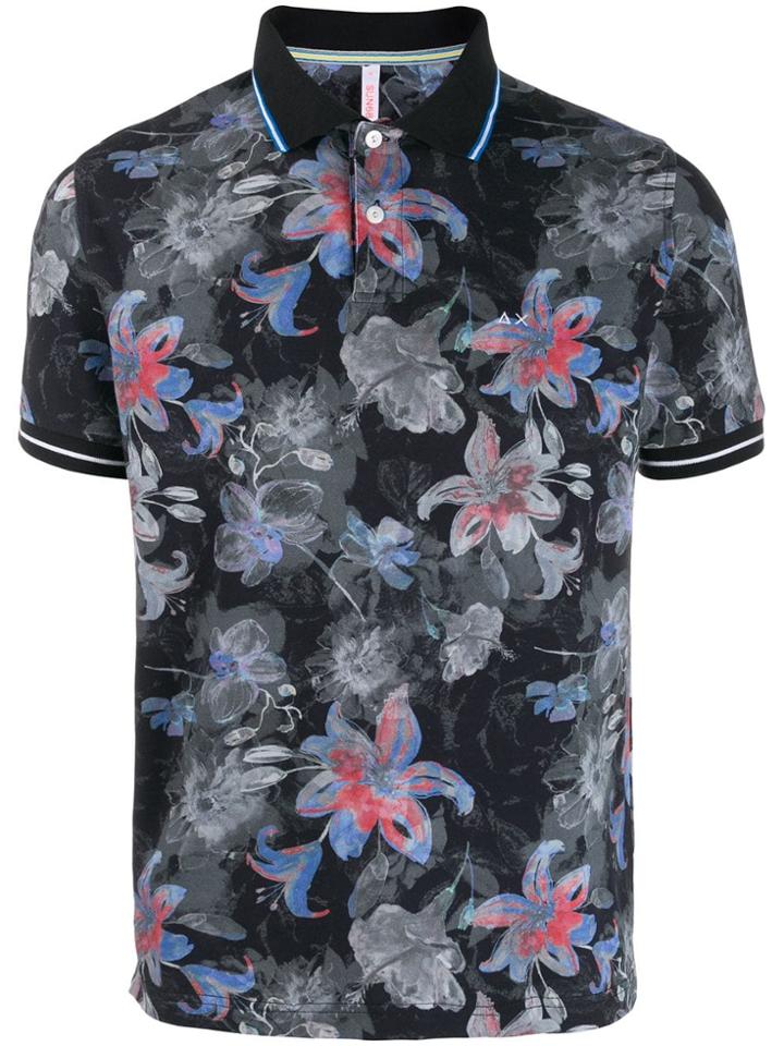 Sun 68 Floral Print Polo Shirt - Black