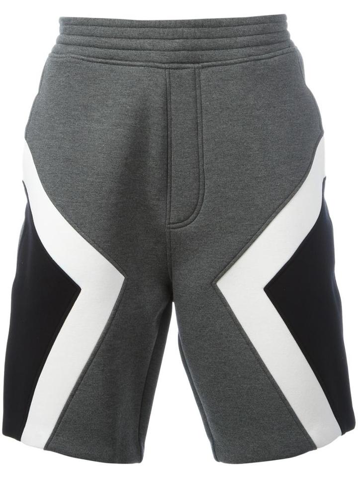 Neil Barrett Geometric Panel Track Shorts, Men's, Size: Small, Grey, Cotton/lyocell/viscose/polyurethane