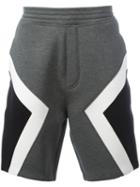 Neil Barrett Geometric Panel Track Shorts, Men's, Size: Small, Grey, Cotton/lyocell/viscose/polyurethane