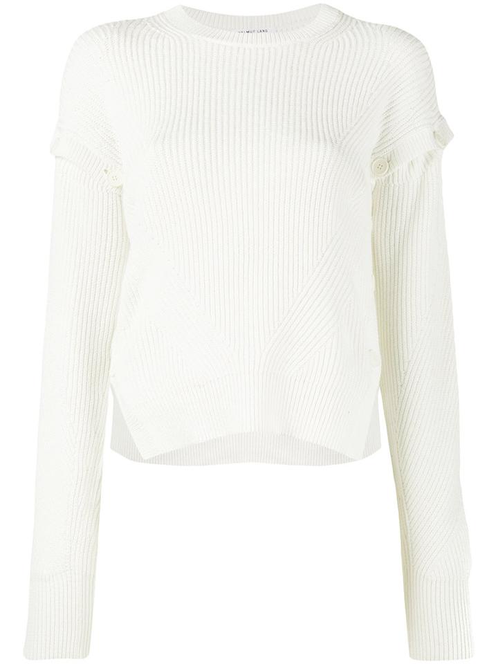 Helmut Lang - Ribbed Button Sleeve Top - Women - Cotton - S, Women's, White, Cotton