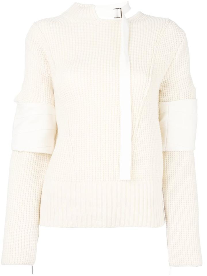 Sacai Buckle Collar Jumper, Women's, Size: 2, Nude/neutrals, Polyester/cupro/wool