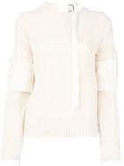 Sacai Buckle Collar Jumper, Women's, Size: 2, Nude/neutrals, Polyester/cupro/wool
