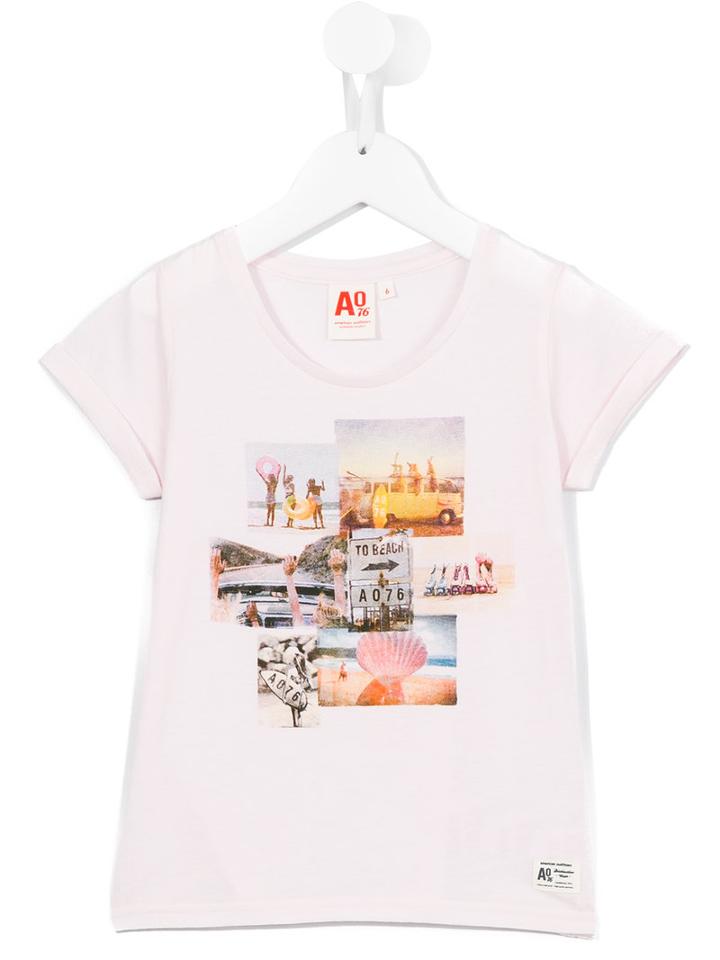 American Outfitters Kids Collage Beach Print T-shirt, Girl's, Size: 10 Yrs, Pink/purple
